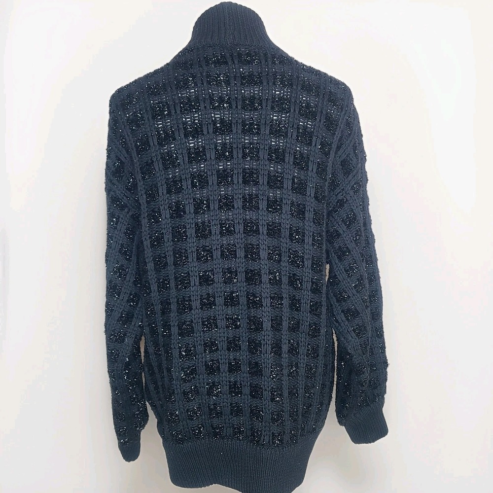 Vtg Escada By Margaretha Ley Wool Blend Shimmer Chunky Black Knit Cardigan 42 - Picture 5 of 9